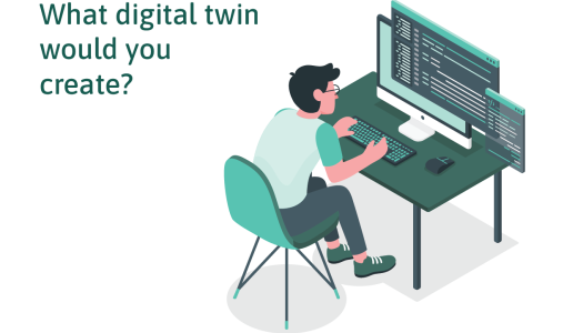 Figure working on computer asking which digital twin you would create.